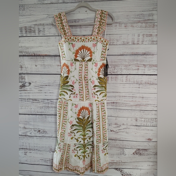 CeCe Print Pintuck Sleeveless Midi Dress Square Neck Size 4 NWT - Picture 2 of 7